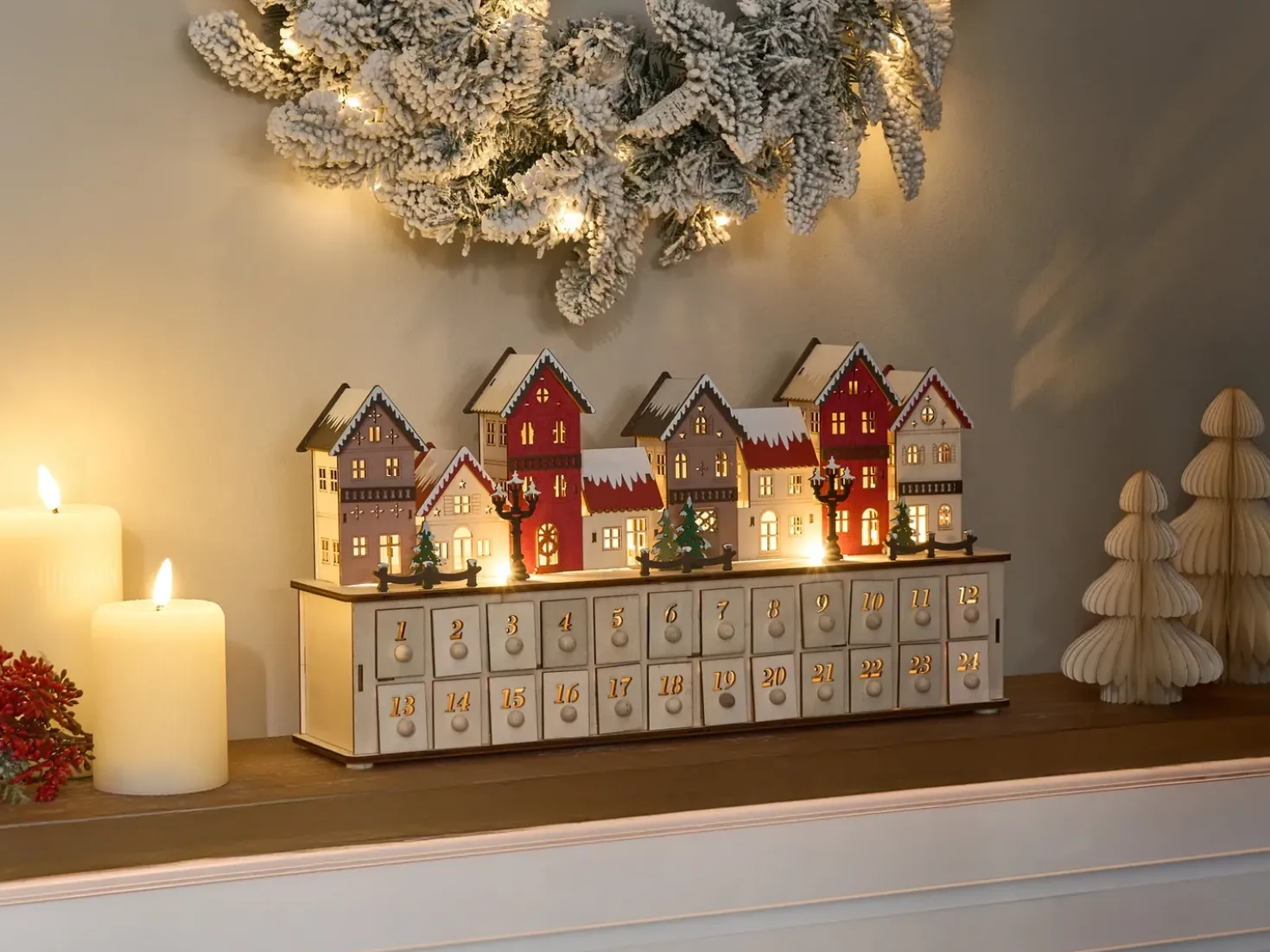 Decorazione natalizia LED VISTERFLO Calendario dell'Avvento 24 cm Marrone chiaro