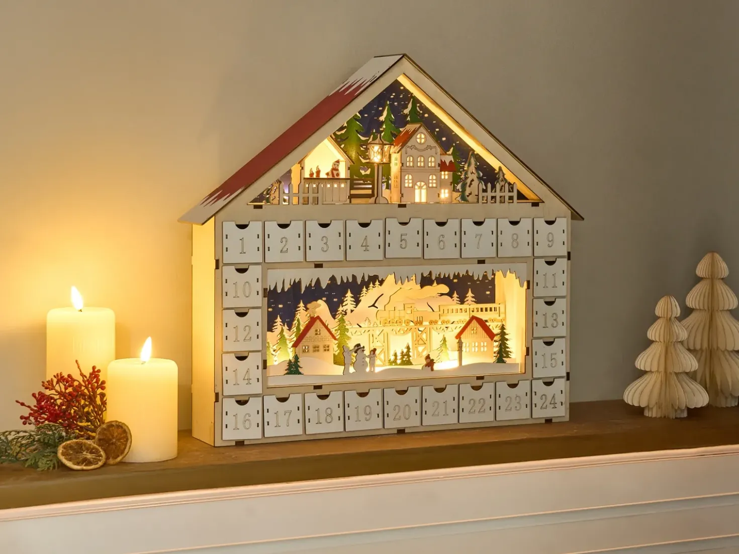 Decorazione natalizia LED NISSER Calendario dell'Avvento 44 cm Marrone chiaro