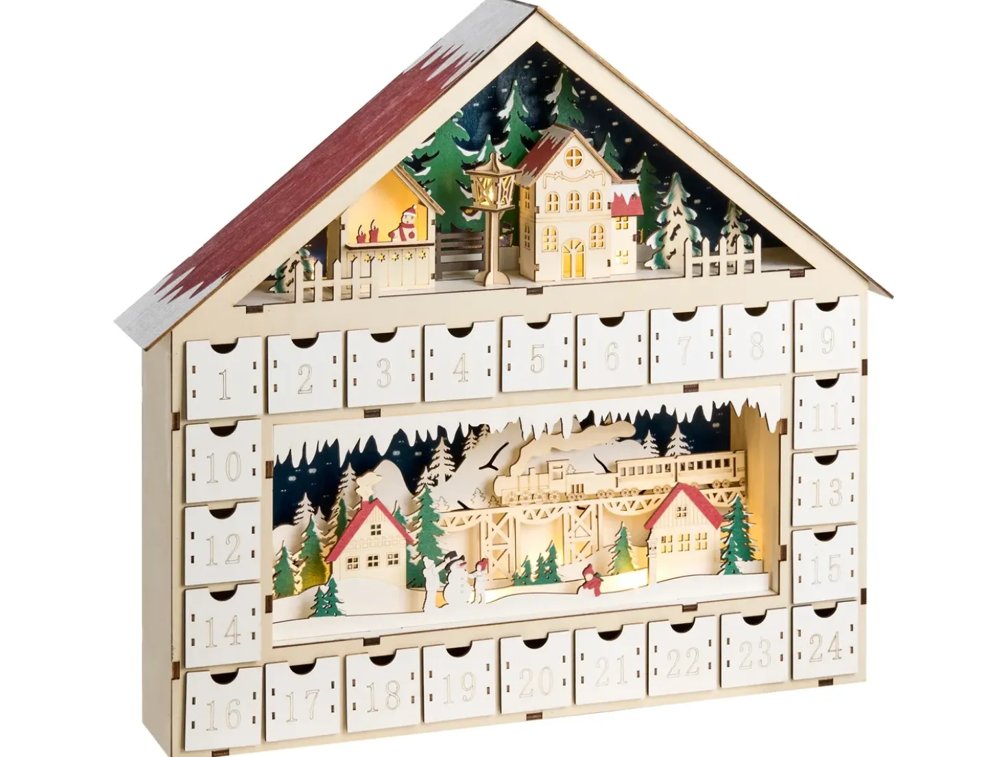 Decorazione natalizia LED NISSER Calendario dell'Avvento 44 cm Marrone chiaro