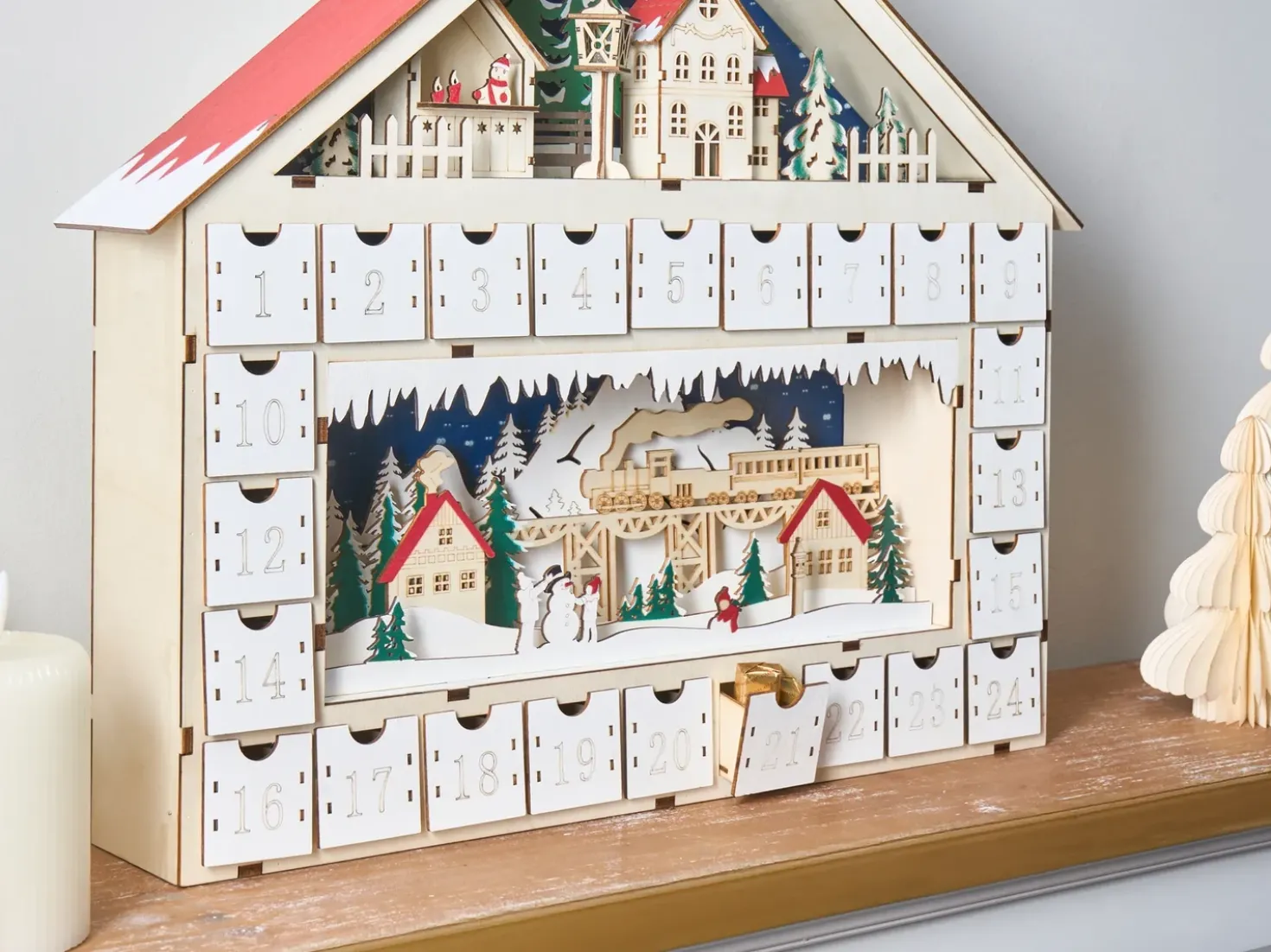 Decorazione natalizia LED NISSER Calendario dell'Avvento 44 cm Marrone chiaro