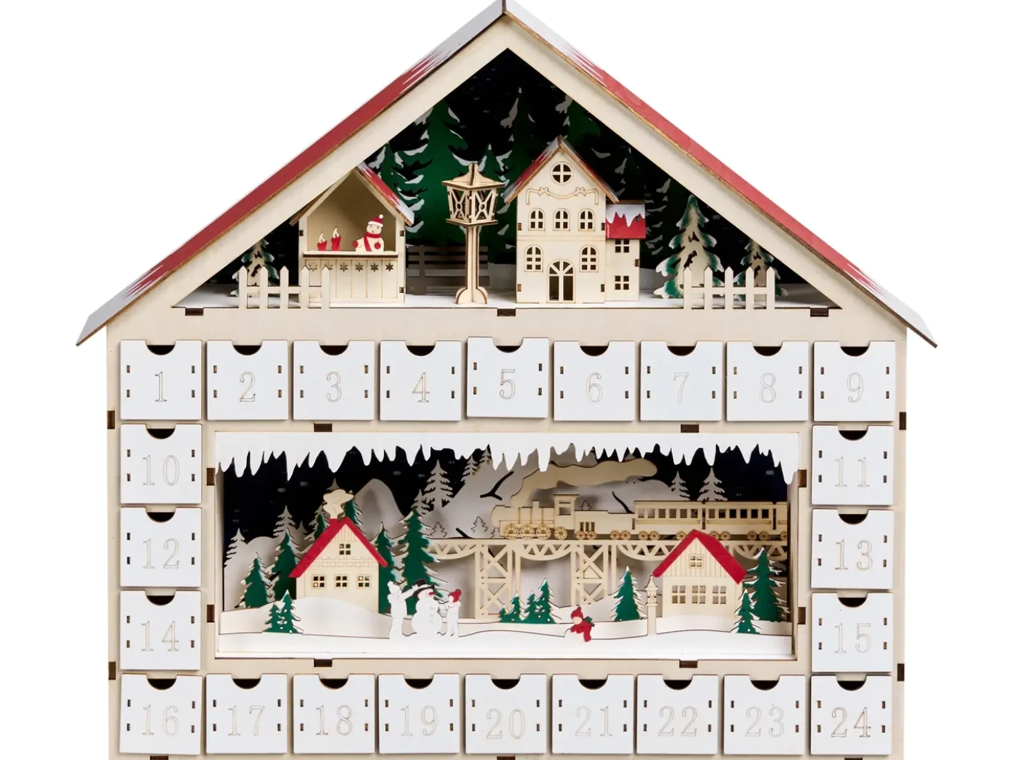 Decorazione natalizia LED NISSER Calendario dell'Avvento 44 cm Marrone chiaro