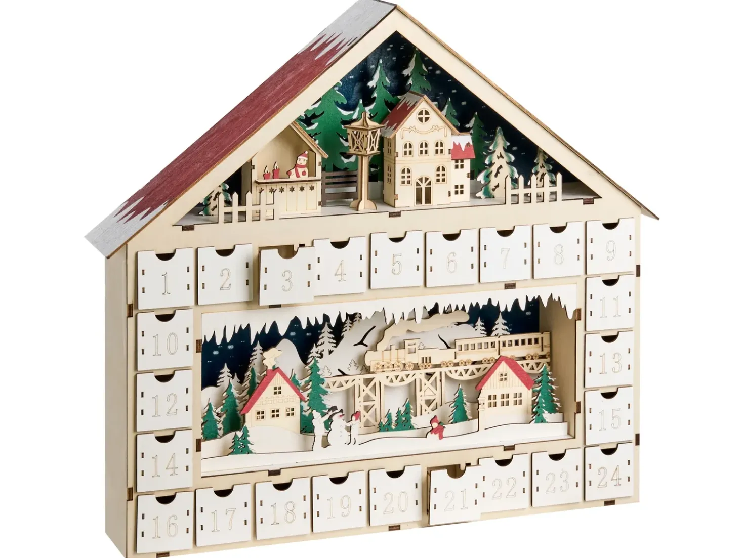 Decorazione natalizia LED NISSER Calendario dell'Avvento 44 cm Marrone chiaro