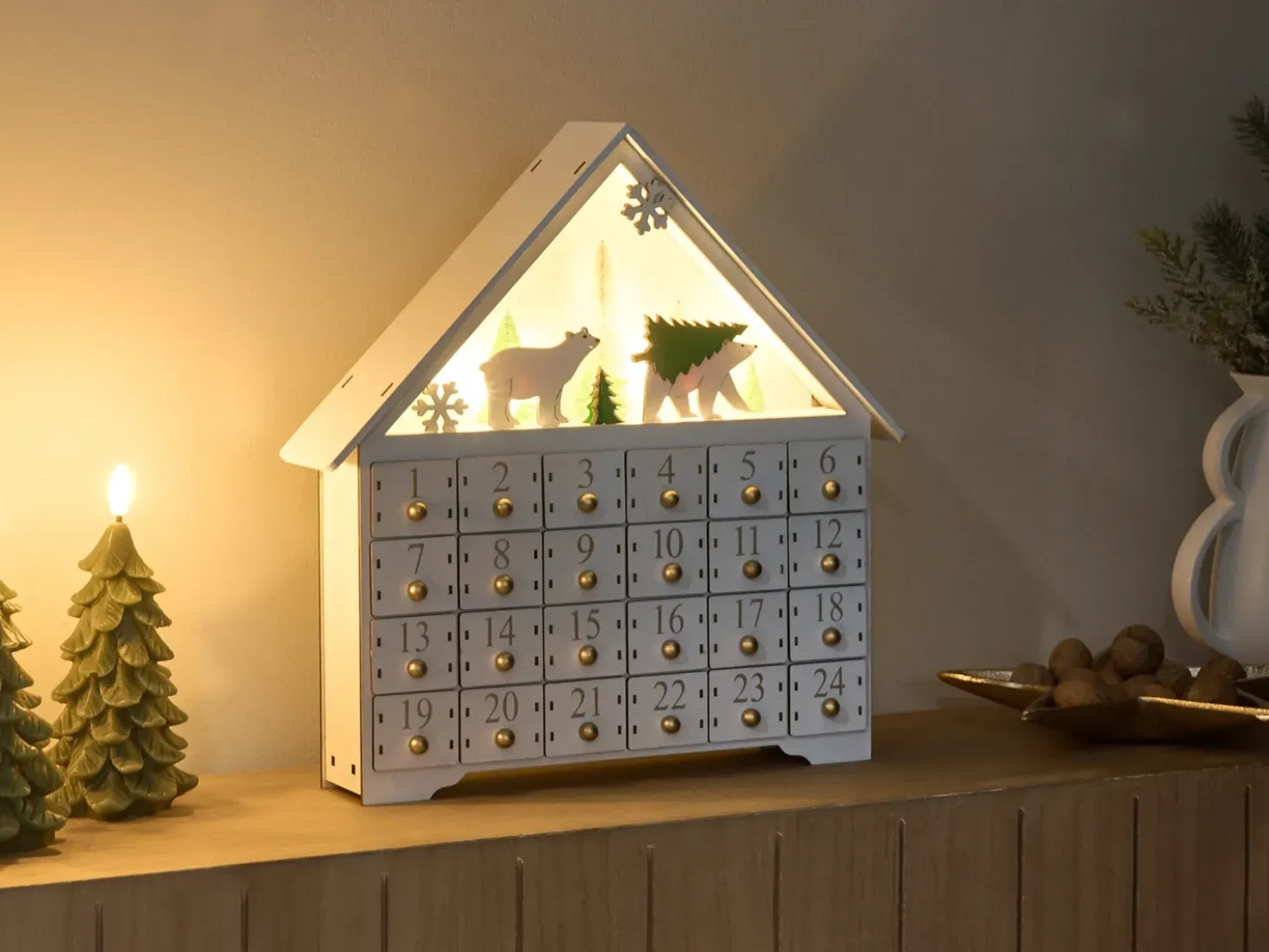 Decorazione natalizia LED MJOSA Calendario dell'Avvento 33 cm Bianco