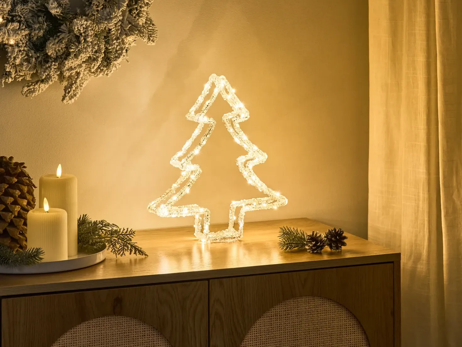 Decorazione per esterni LED OLBOAN Albero di Natale 34 cm Bianco