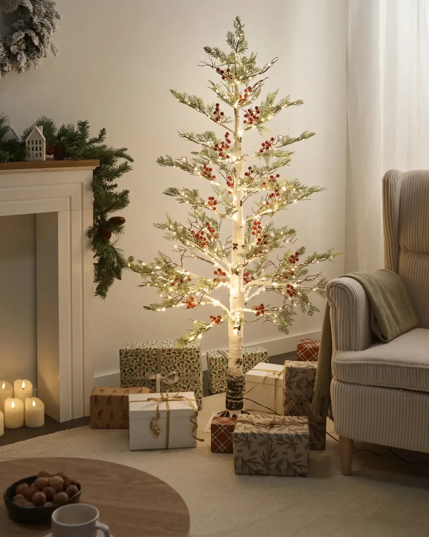 Decorazione per esterni LED VASSLEN Albero di Natale 160 cm Bianco