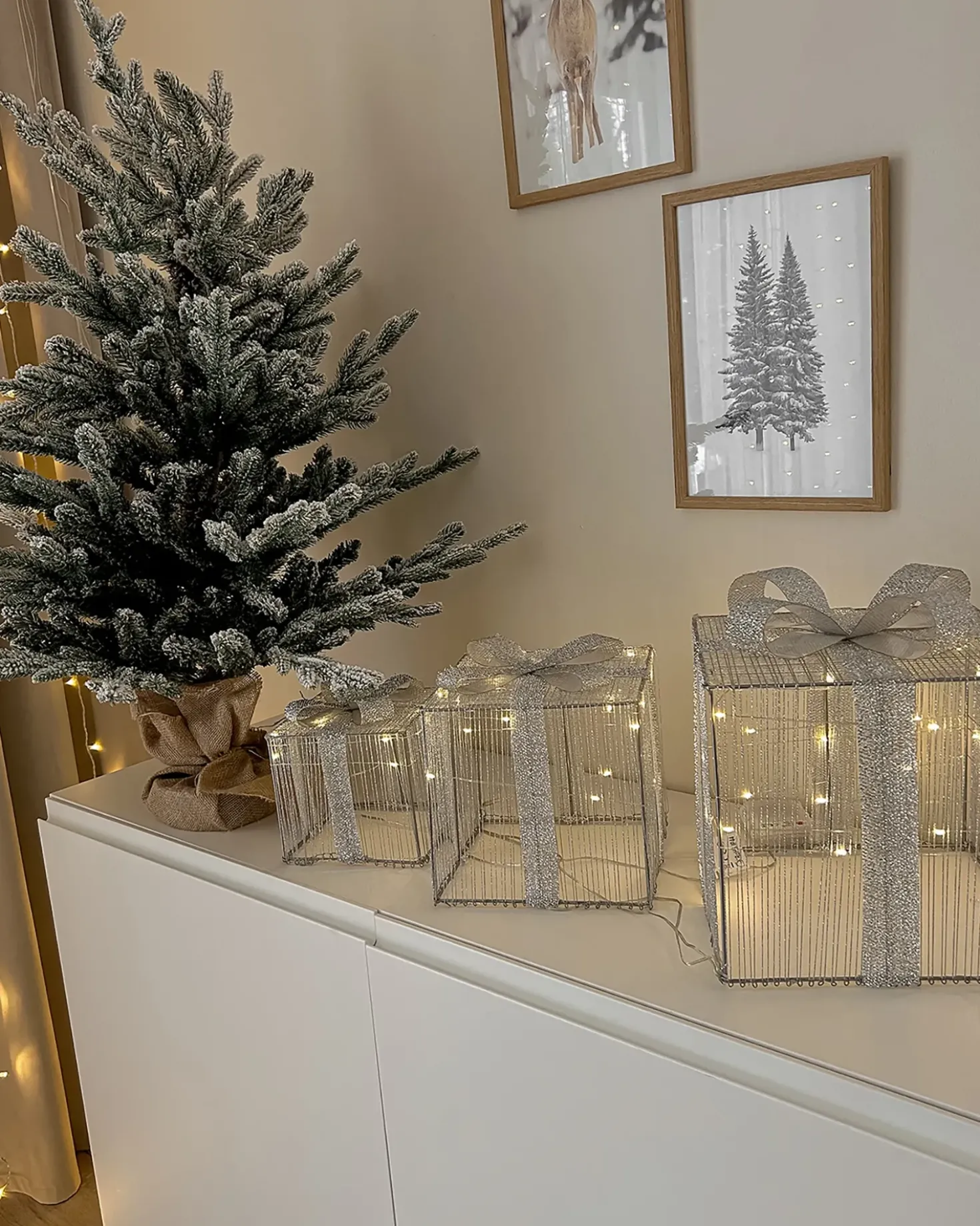 Decorazione per esterni LED ARNES Regali di Natale 25/20/15 cm Argento