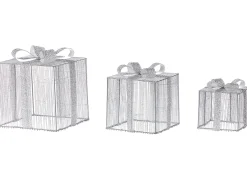 Decorazione per esterni LED ARNES Regali di Natale 25/20/15 cm Argento