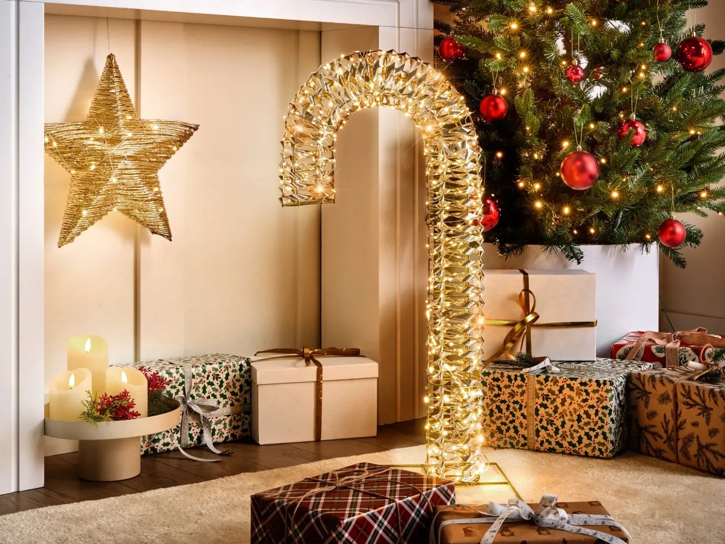 Decorazione per esterni LED NORRESO Bastoncino di zucchero 74 cm Oro