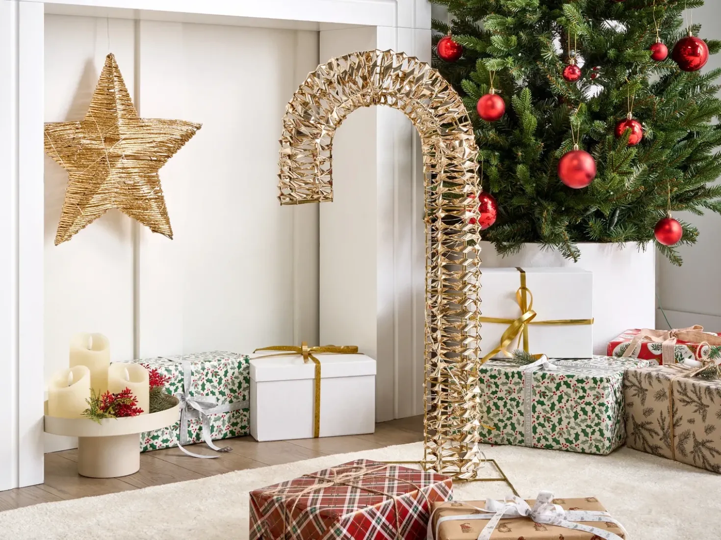 Decorazione per esterni LED NORRESO Bastoncino di zucchero 74 cm Oro