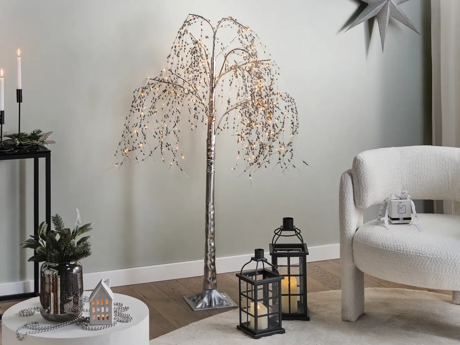 Decorazione per esterni LED NILLAKA Albero 145 cm Argento