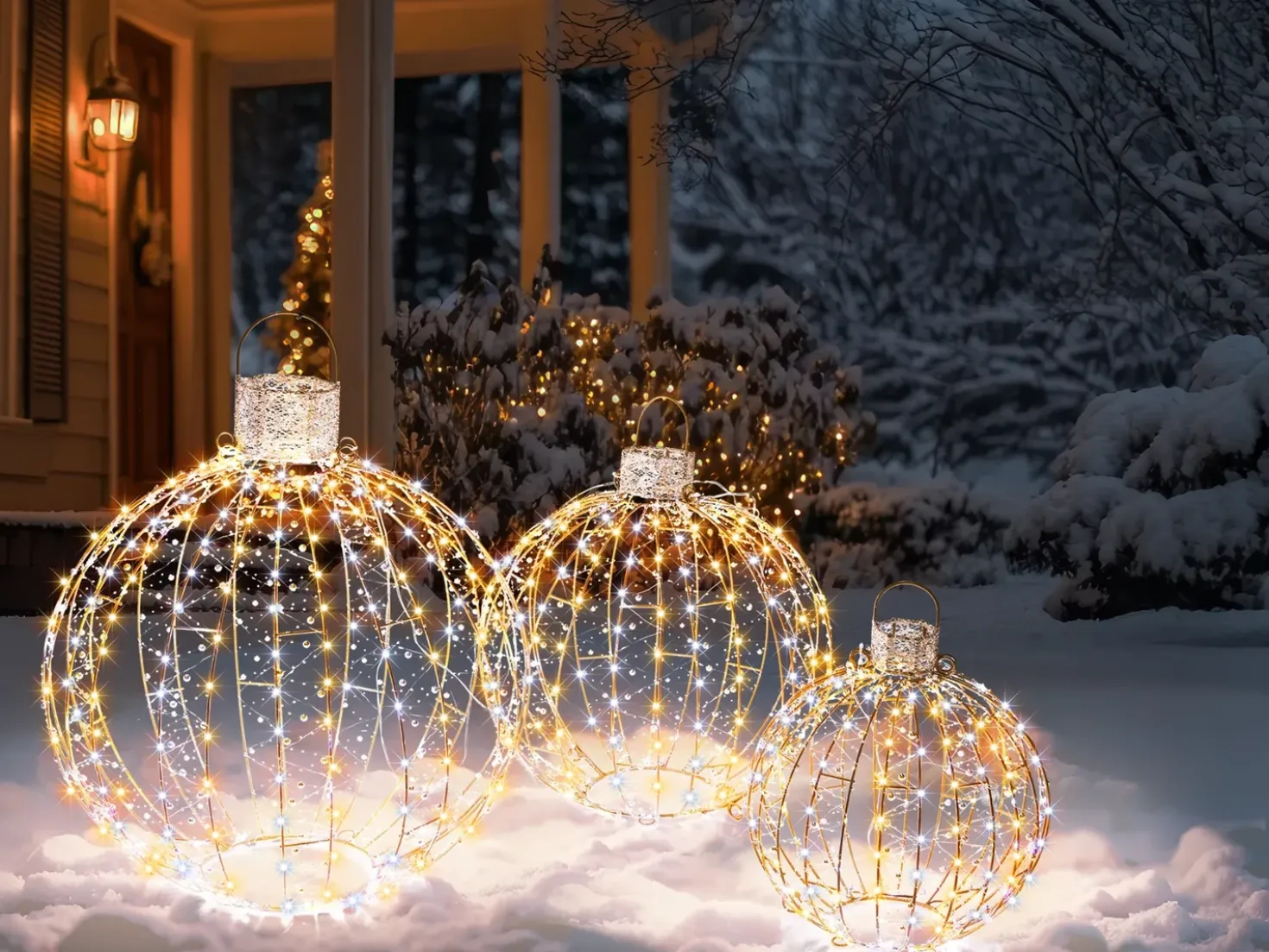 Decorazione per esterni LED GAROUR Palla di Natale 65/50/40 cm Oro