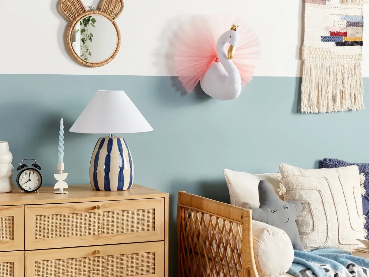 Decorazioni da Parete Cameretta Cigno ODETTA Cotone 32 cm Bianco