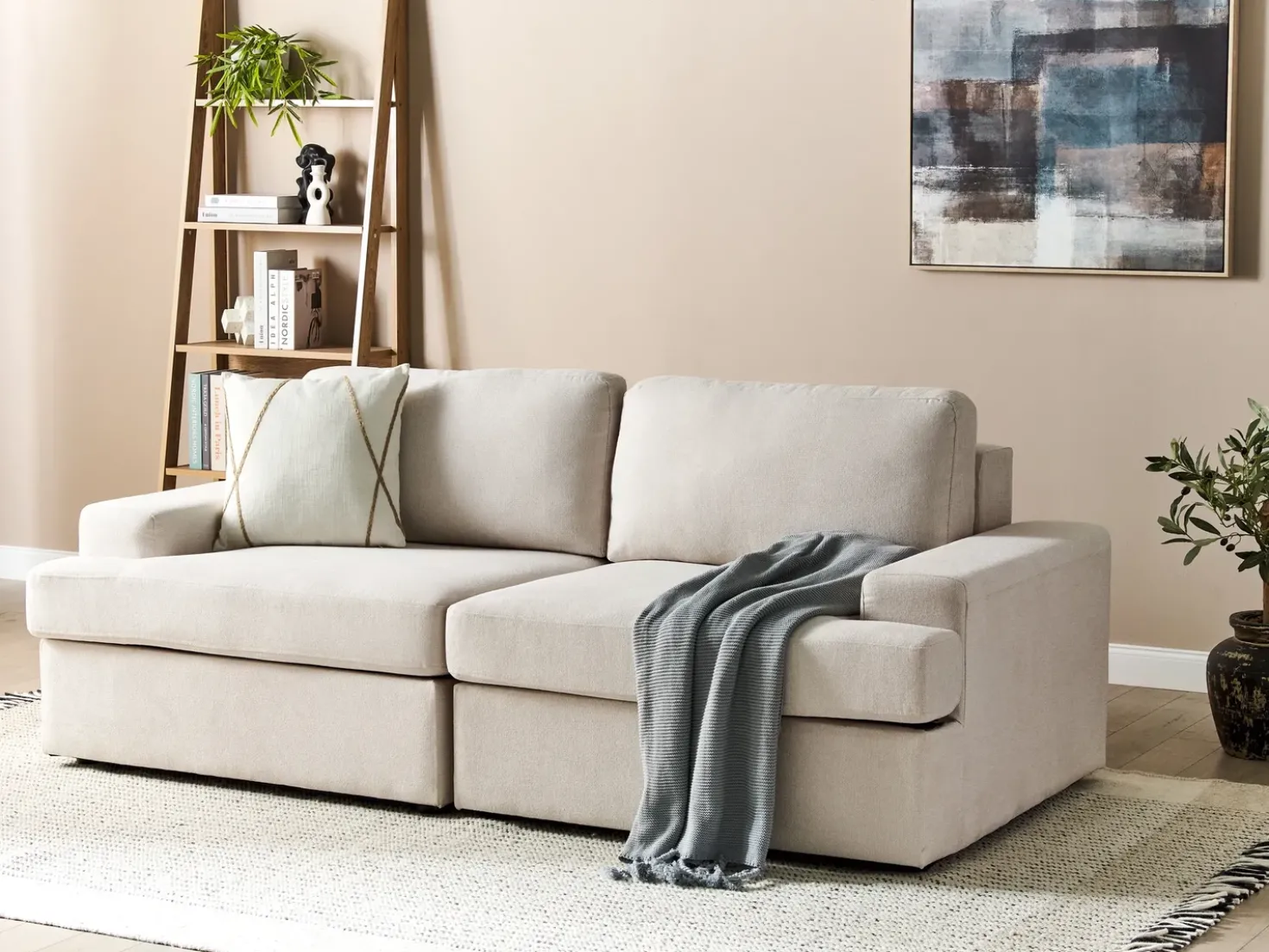 Divano 3 posti ALLA Tessuto Beige chiaro