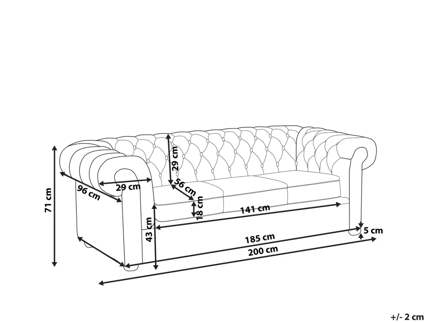 Divano 3 posti CHESTERFIELD Tessuto Verde chiaro