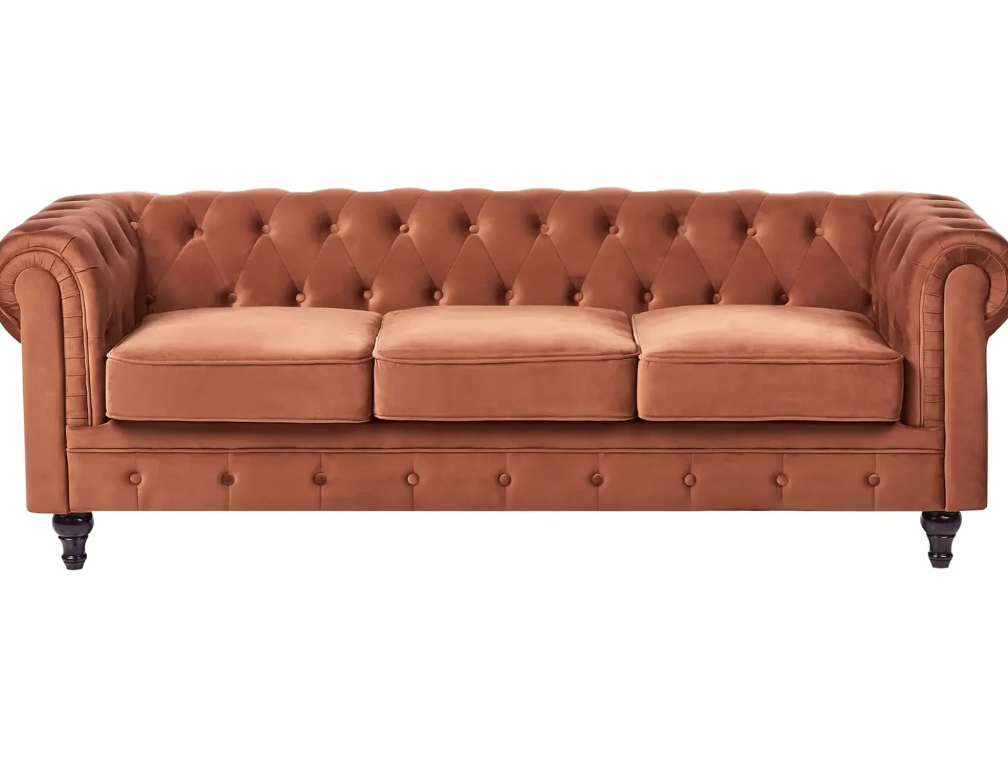 Divano 3 posti CHESTERFIELD Velluto Marrone dorato