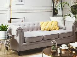 Divano 3 posti CHESTERFIELD Tessuto Grigio chiaro
