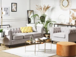 Divano 3 posti CHESTERFIELD Tessuto Grigio chiaro