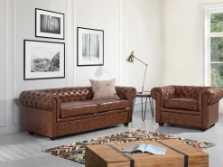 Divano 3 posti CHESTERFIELD Pelle sintetica Marrone dorato