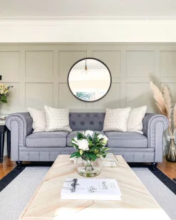 Divano 3 posti CHESTERFIELD Tessuto Grigio chiaro