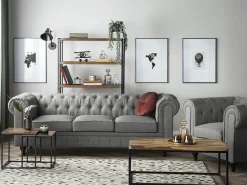 Divano 3 posti CHESTERFIELD Tessuto Grigio chiaro