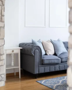 Divano 3 posti CHESTERFIELD Tessuto Grigio chiaro