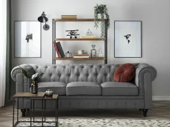 Divano 3 posti CHESTERFIELD Tessuto Grigio chiaro
