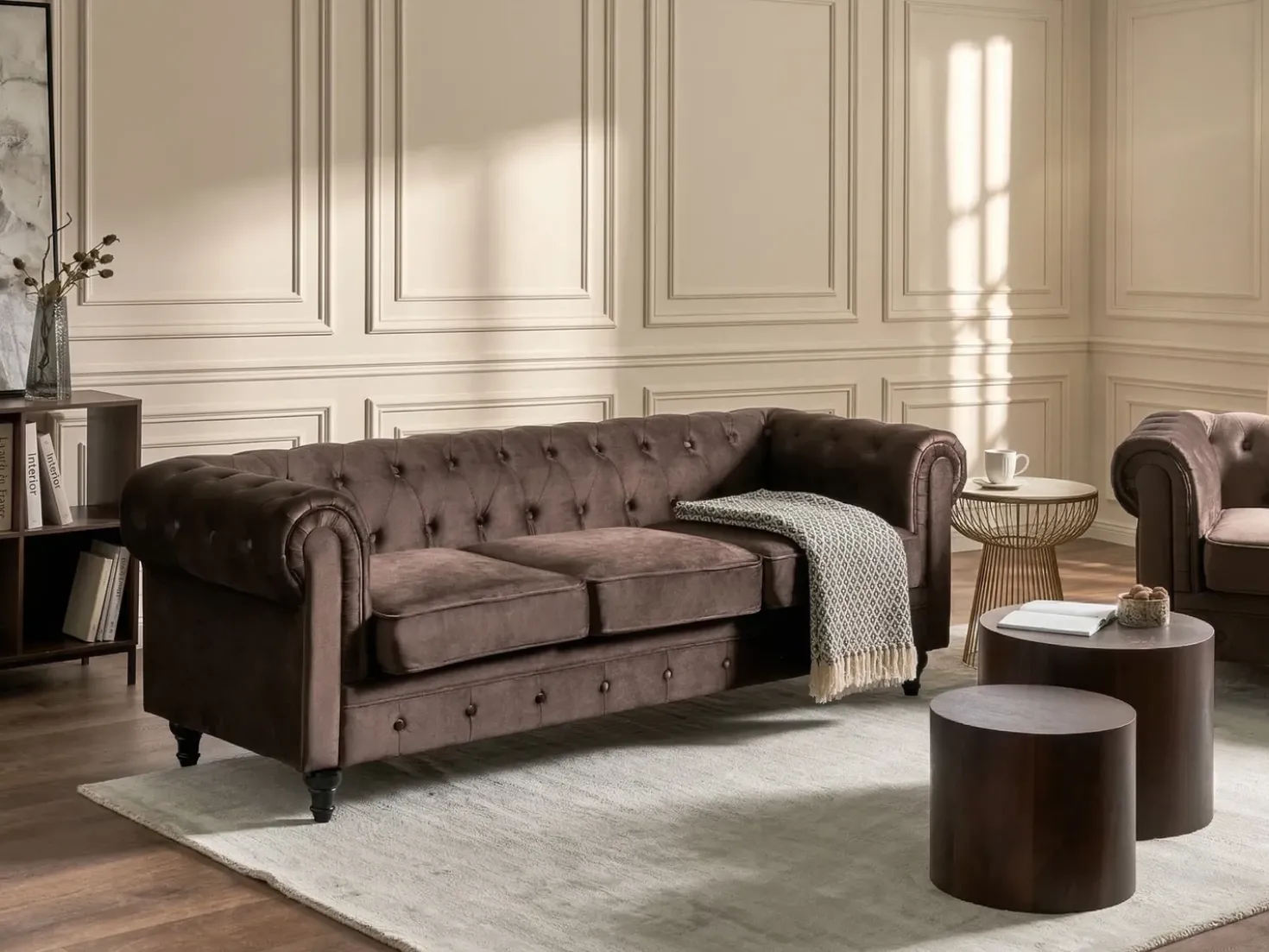 Divano 3 posti CHESTERFIELD Velluto Marrone scuro