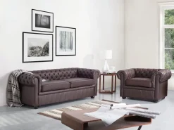 Divano 3 posti CHESTERFIELD Pelle naturale Marrone