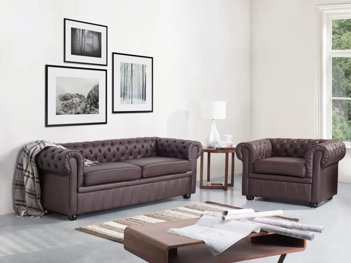Divano 3 posti CHESTERFIELD Pelle naturale Marrone