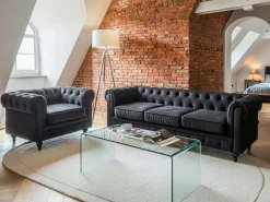 Divano 3 posti CHESTERFIELD Velluto Nero