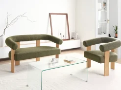 Divano 2 posti ILBRO Bouclé Verde/Marrone chiaro