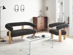 Divano 2 posti ILBRO Bouclé Nero/Marrone chiaro