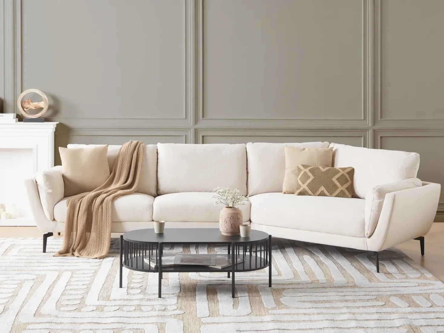Divano 3 posti KANSSELI Tessuto Beige chiaro