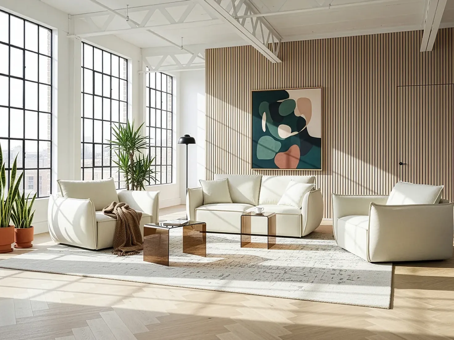 Divano 3 posti KUNES Tessuto Beige chiaro