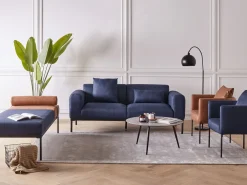 Divano 2 posti MALMOS Lino sintetico Blu scuro