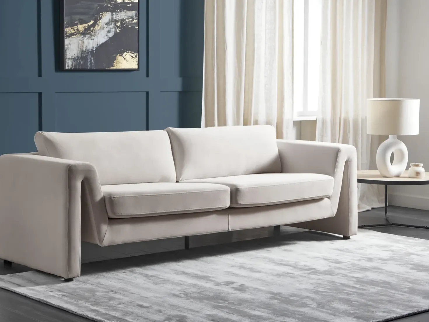 Divano 3 posti MAUNU Velluto Beige chiaro