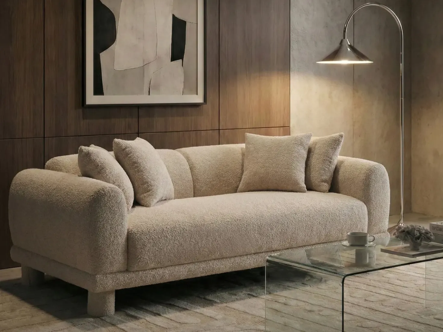 Divano 3 posti PORI Bouclé Beige