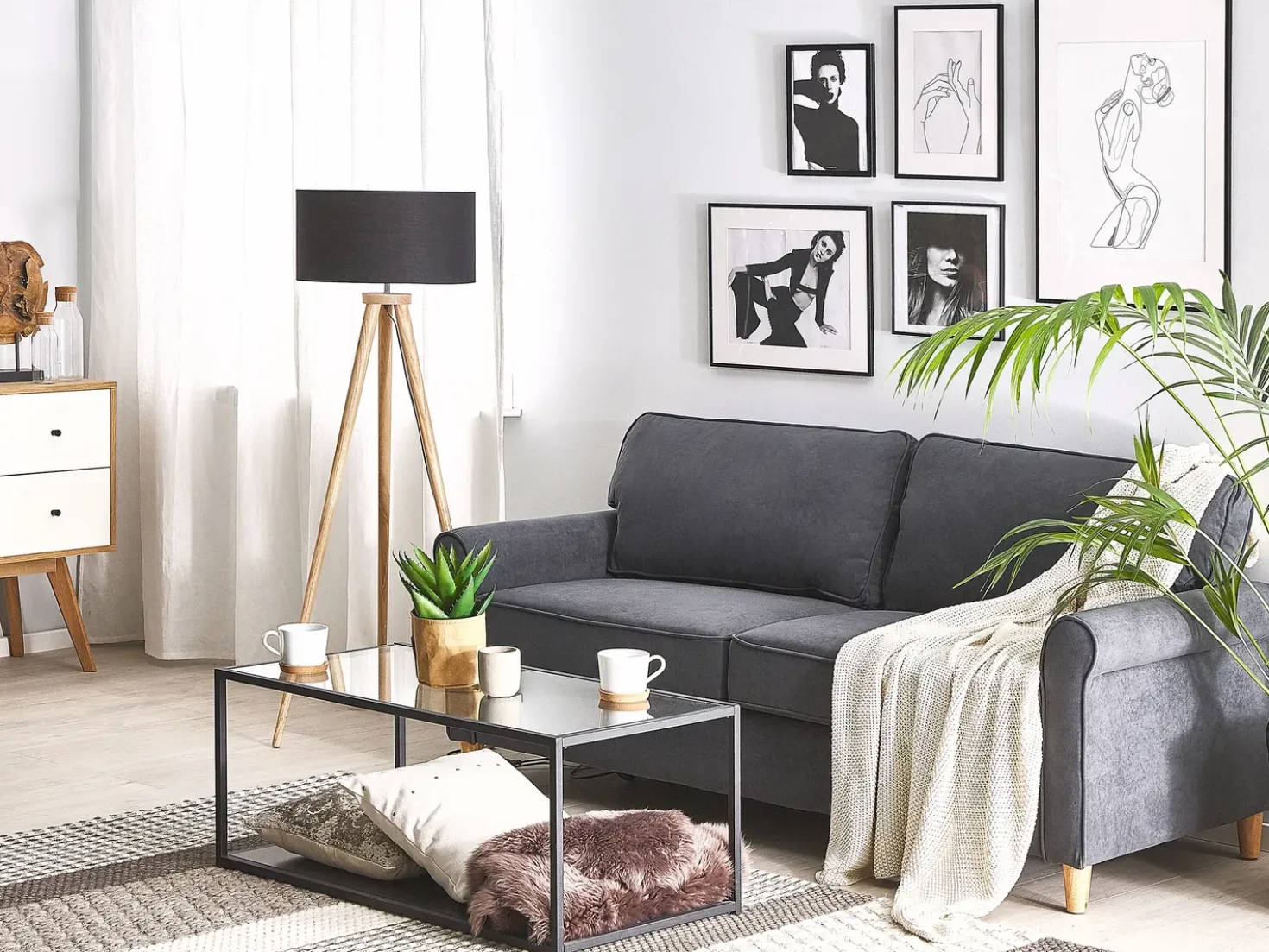 Divano 3 posti RONNEBY Velluto Grigio scuro