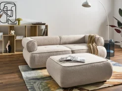 Divano 3 posti SALLA Bouclé Beige con ottomana