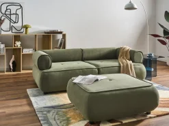 Divano 3 posti SALLA Tessuto Verde con ottomana