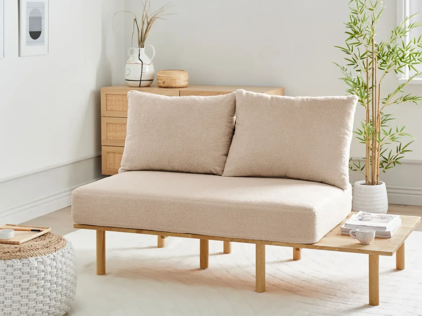 Divano 2 posti SALO Bouclé Beige con tavoli