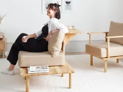 Divano 2 posti SALO Tessuto Beige sabbia con tavoli