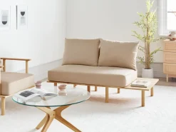 Divano 2 posti SALO Tessuto Beige sabbia con tavoli