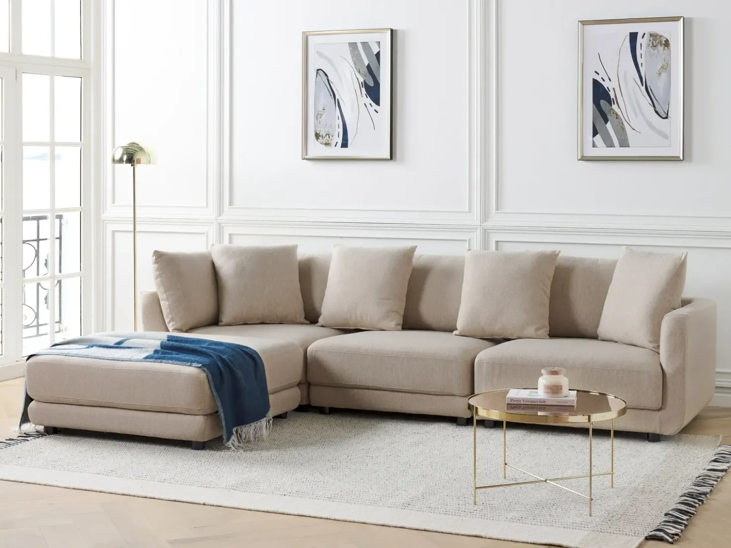 Divano 3 posti SIGTUNA Tessuto Beige con ottomana
