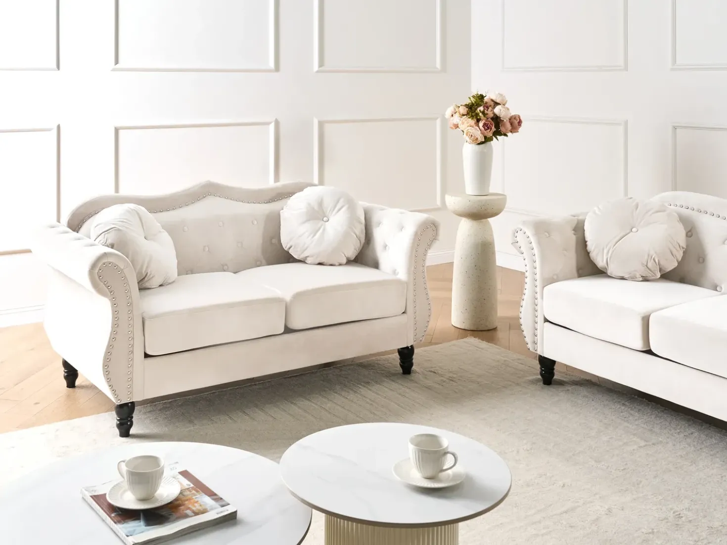 Divano 2 posti SKIEN Velluto Beige chiaro