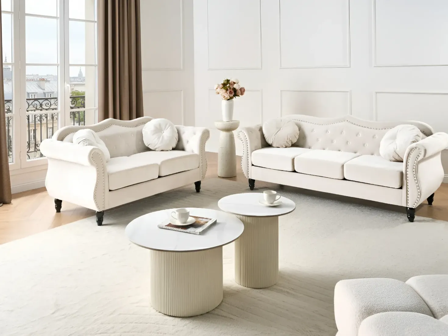 Divano 2 posti SKIEN Velluto Beige chiaro
