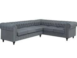 Divano angolare 6 posti CHESTERFIELD Tessuto Grigio Lato Sinistro