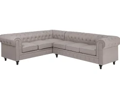 Divano angolare 6 posti CHESTERFIELD Tessuto Beige Lato destro