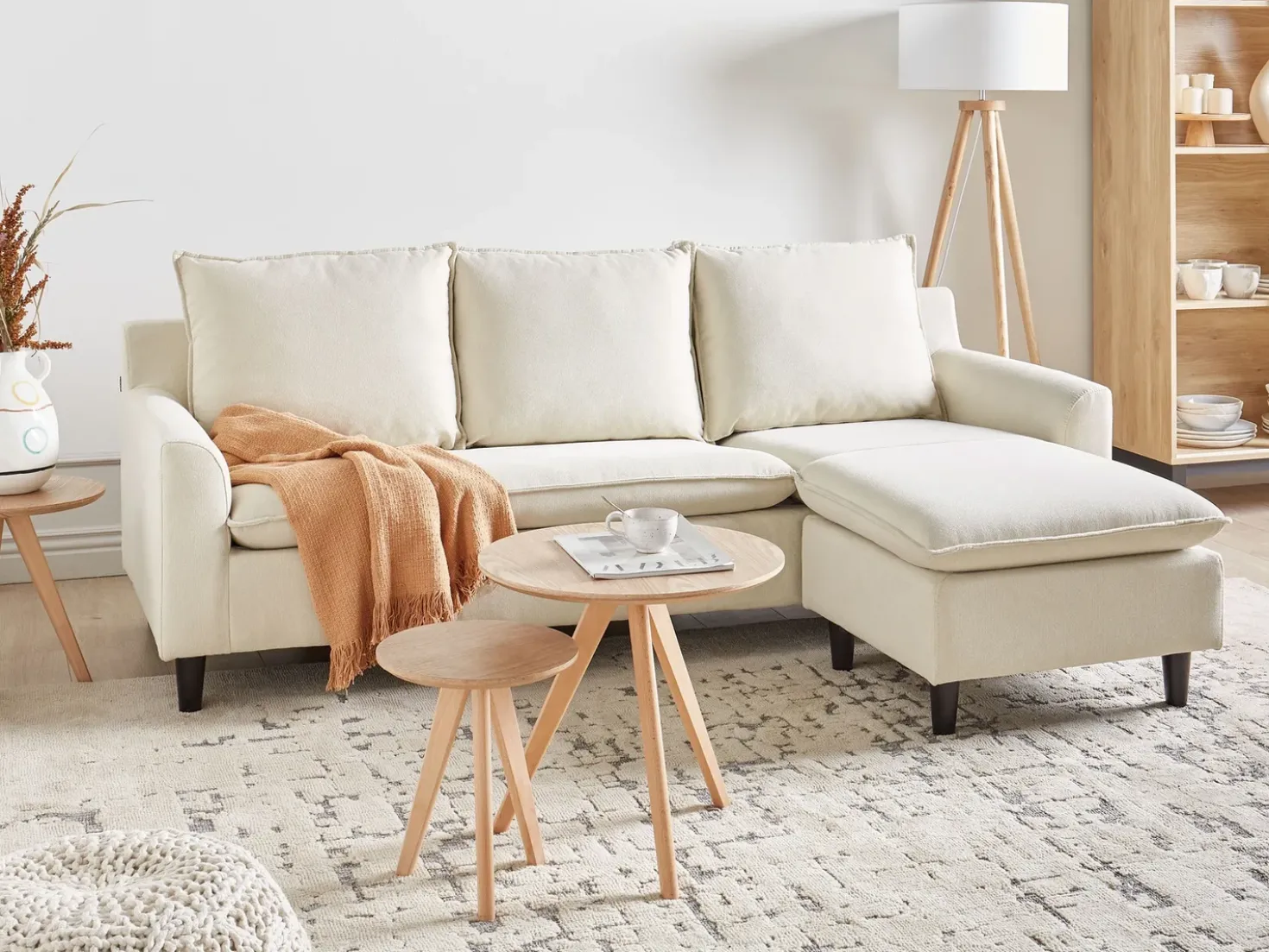 Divano angolare 3 posti ELVENES Tessuto Beige chiaro Lato Sinistro