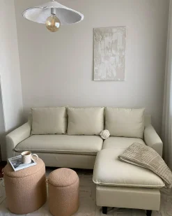 Divano angolare 3 posti ELVENES Tessuto Beige chiaro Lato Sinistro